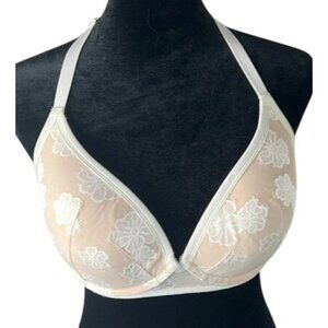 Victorias Secret Pink 34DD Halter Bra With Lattice Back‎ & Floral Lace